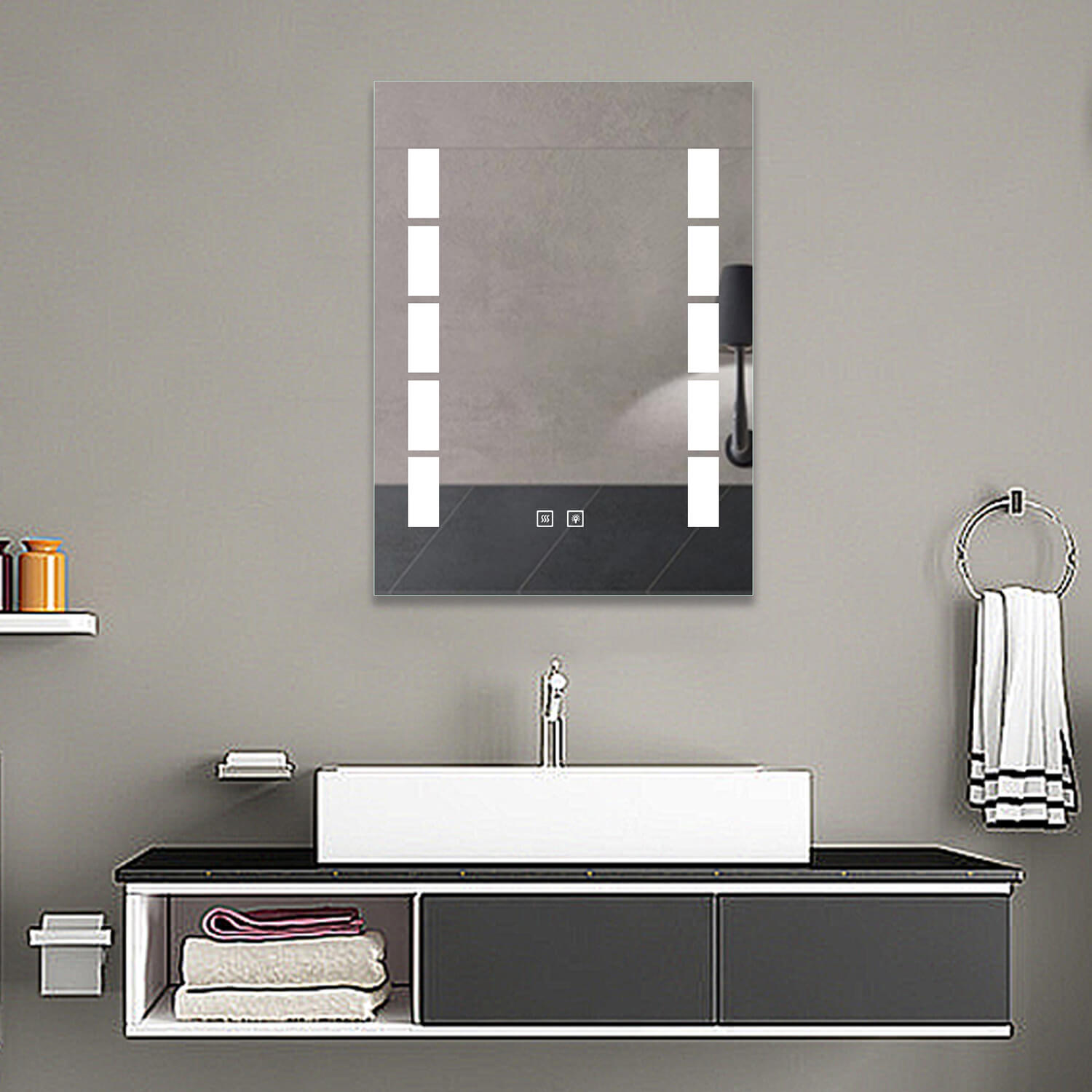 Led Bathroom Mirror 500x700 600x800 Sensor Control LED Light Demister